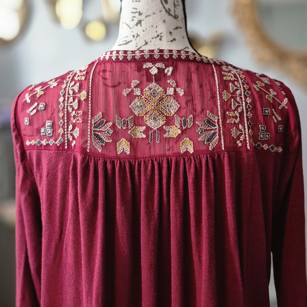 Lucky Brand Burgundy Embroidered Blouse - Picture 7 of 11